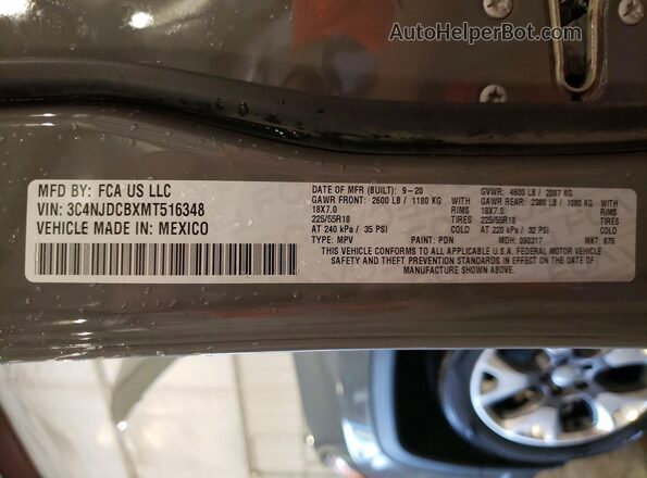 3C4NJDCBXMT516348 2021 JEEP COMPASS Gray Vista de la etiqueta del VIN