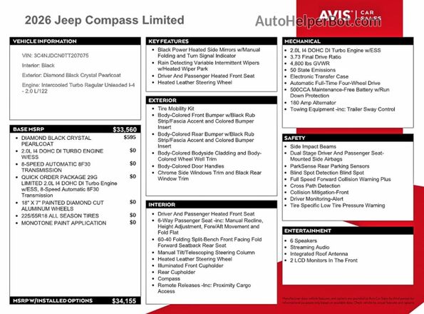 3C4NJDCN0TT207075 2026 JEEP COMPASS Black VIN კოდის სტიკერის ხედი