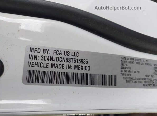 3C4NJDCN6ST615935 2025 JEEP COMPASS White Widok komory silnika