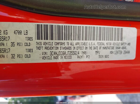3C4NJDDB0JT255614 2018 JEEP COMPASS Orange Вид підкапотного простору