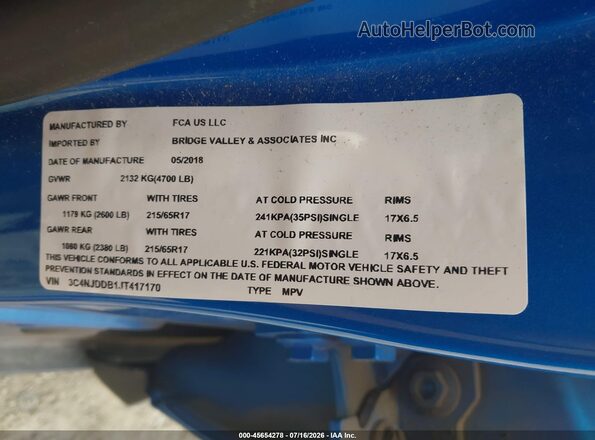 3C4NJDDB1JT417170 2018 JEEP COMPASS Blue Widok komory silnika