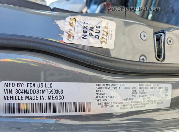 3C4NJDDB1MT590353 2021 JEEP COMPASS Gray VIN კოდის სტიკერის ხედი