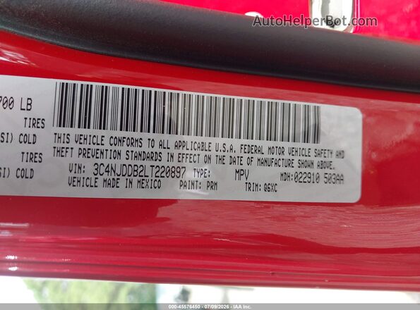 3C4NJDDB2LT220897 2020 JEEP COMPASS Red Շարժիչի բաժամունքի տեսք