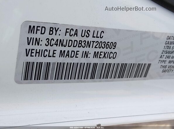 3C4NJDDB3NT203609 2022 JEEP COMPASS White Vista del compartimento del motor