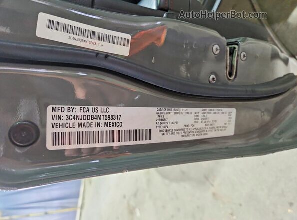 3C4NJDDB4MT598317 2021 JEEP COMPASS Gray VIN კოდის სტიკერის ხედი