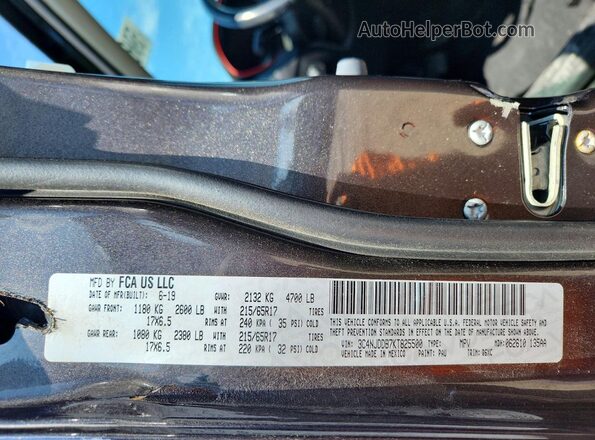 3C4NJDDB7KT825500 2019 JEEP COMPASS Charcoal VIN sticker view