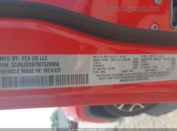 3C4NJDDB7MT528956 2021 JEEP COMPASS Orange ძრავის განყოფილების ხედი