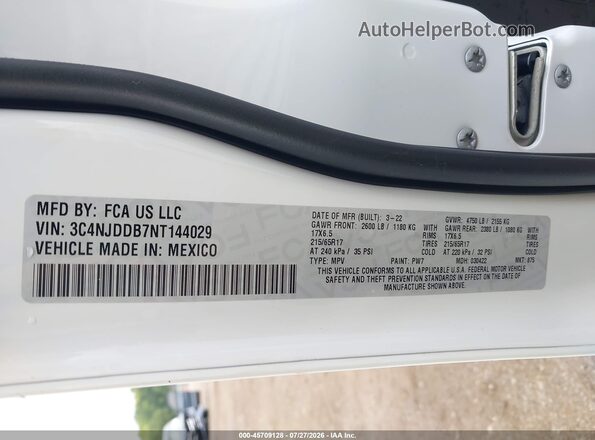 3C4NJDDB7NT144029 2022 JEEP COMPASS White Widok komory silnika