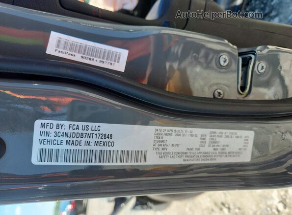 3C4NJDDB7NT172848 2022 JEEP COMPASS Gray Widok naklejki z numerem VIN