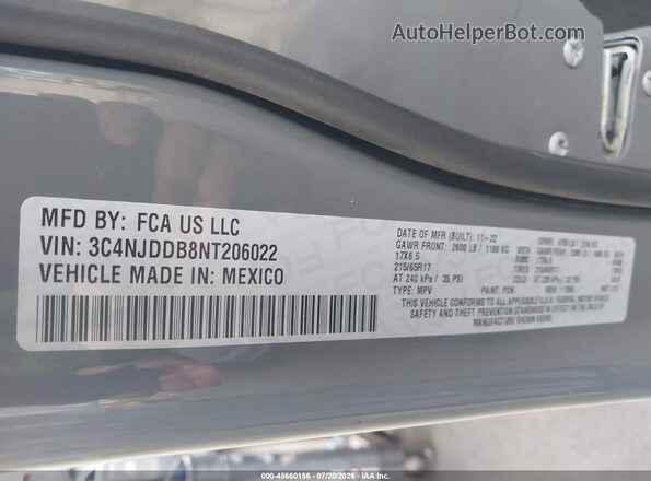 3C4NJDDB8NT206022 2022 JEEP COMPASS Gray Widok komory silnika