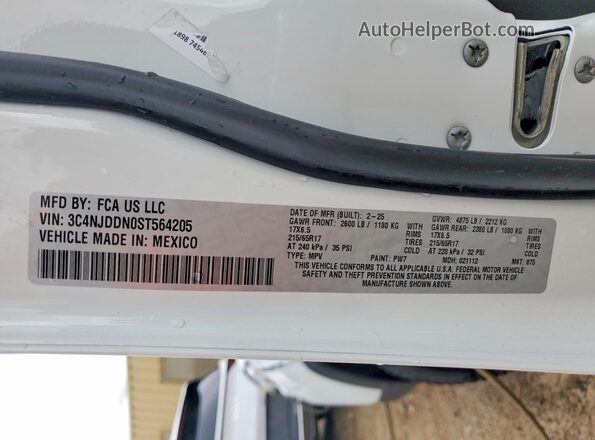 3C4NJDDN0ST564205 2025 JEEP COMPASS White VIN կոդի պիտակի տեսք