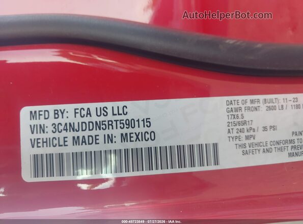 3C4NJDDN5RT590115 2024 JEEP COMPASS Red Widok komory silnika