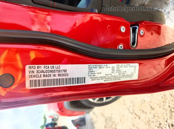 3C4NJDDN5ST581792 2025 JEEP COMPASS Red Vista de la etiqueta del VIN