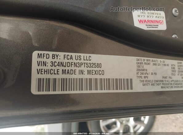 3C4NJDFN3PT532580 2023 JEEP COMPASS Gray Շարժիչի բաժամունքի տեսք