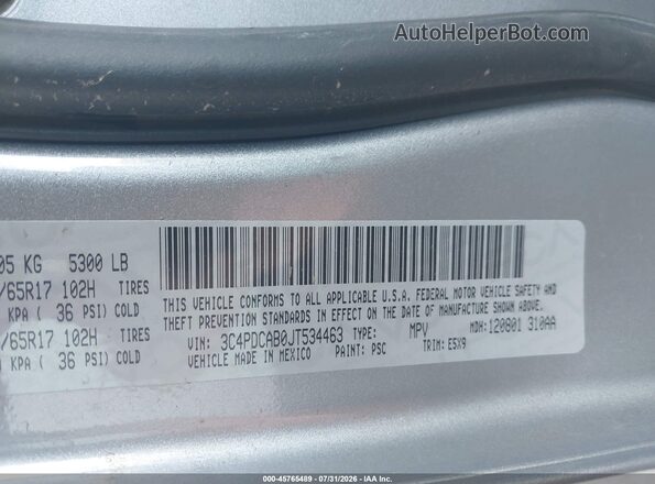 3C4PDCAB0JT534463 2018 DODGE JOURNEY Silver ძრავის განყოფილების ხედი