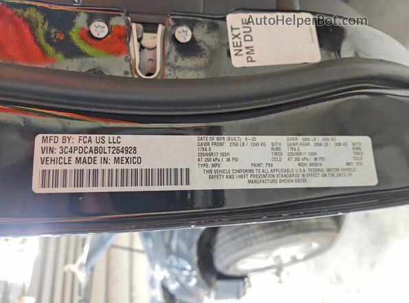 3C4PDCAB0LT264928 2020 DODGE JOURNEY Black 360 interior view