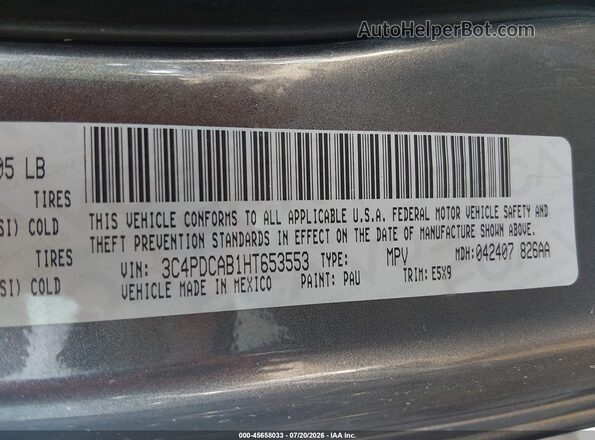 3C4PDCAB1HT653553 2017 DODGE JOURNEY Gray Vista del compartimento del motor