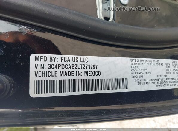 3C4PDCAB2LT271797 2020 DODGE JOURNEY Black ძრავის განყოფილების ხედი