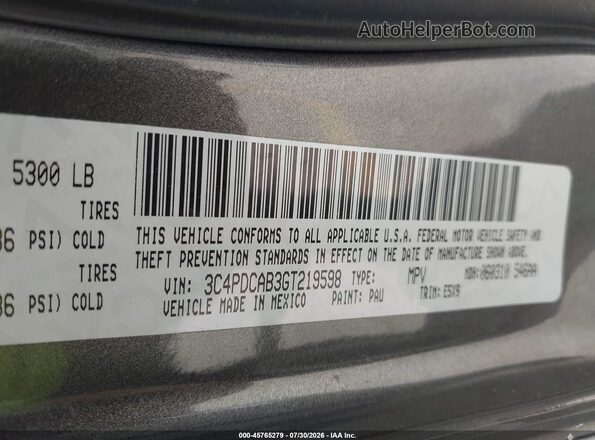 3C4PDCAB3GT219598 2016 DODGE JOURNEY Gray Вид підкапотного простору