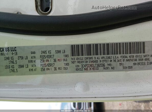 3C4PDCAB3JT382596 2018 DODGE JOURNEY White ძრავის განყოფილების ხედი
