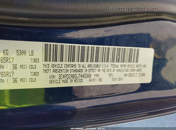 3C4PDCAB3JT445308 2018 DODGE JOURNEY Blue Vista del compartimento del motor