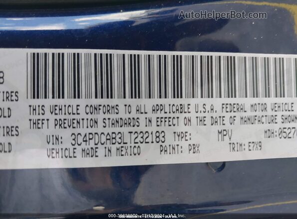 3C4PDCAB3LT232183 2020 DODGE JOURNEY Blue Շարժիչի բաժամունքի տեսք
