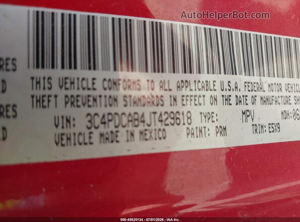 3C4PDCAB4JT429618 2018 DODGE JOURNEY Red Widok komory silnika