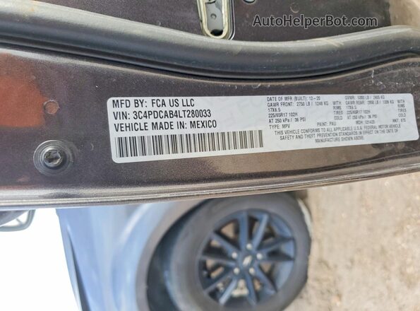3C4PDCAB4LT280033 2020 DODGE JOURNEY Black VIN კოდის სტიკერის ხედი