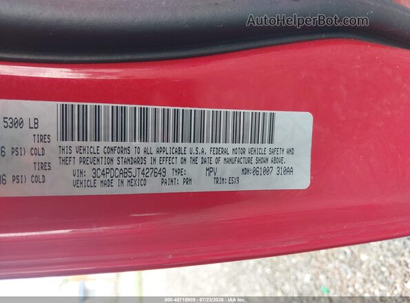 3C4PDCAB5JT427649 2018 DODGE JOURNEY Красный Вид подкапотного пространства