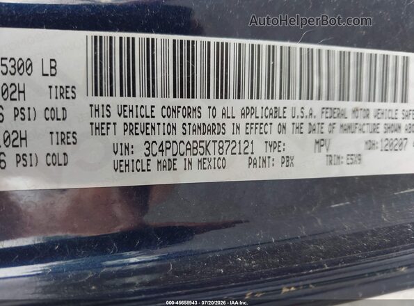 3C4PDCAB5KT872121 2019 DODGE JOURNEY Синий Вид подкапотного пространства