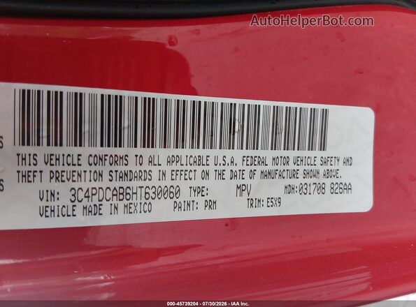 3C4PDCAB6HT630060 2017 DODGE JOURNEY Red Вид підкапотного простору