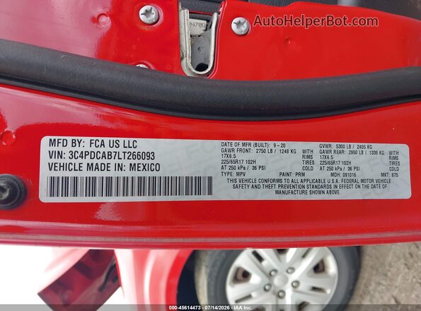 3C4PDCAB7LT266093 2020 DODGE JOURNEY Red Շարժիչի բաժամունքի տեսք