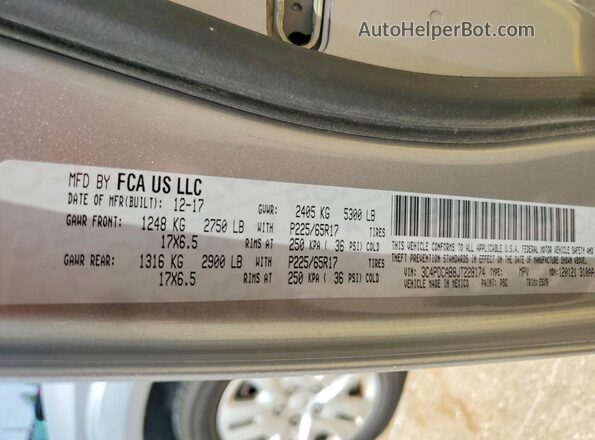 3C4PDCAB8JT228174 2018 DODGE JOURNEY Silver Vista de la etiqueta del VIN