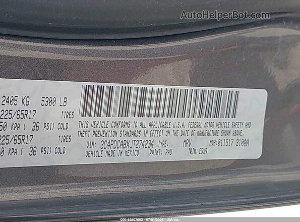 3C4PDCABXJT274234 2018 DODGE JOURNEY Gray Շարժիչի բաժամունքի տեսք