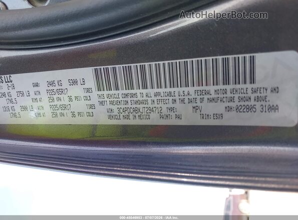 3C4PDCABXJT294712 2018 DODGE JOURNEY Gray Շարժիչի բաժամունքի տեսք