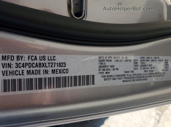 3C4PDCABXLT271823 2020 DODGE JOURNEY Gray Widok naklejki z numerem VIN