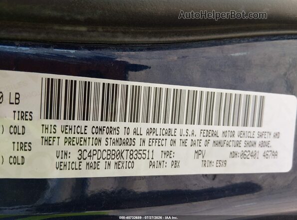 3C4PDCBB0KT835511 2019 DODGE JOURNEY Blue Engine compartment view