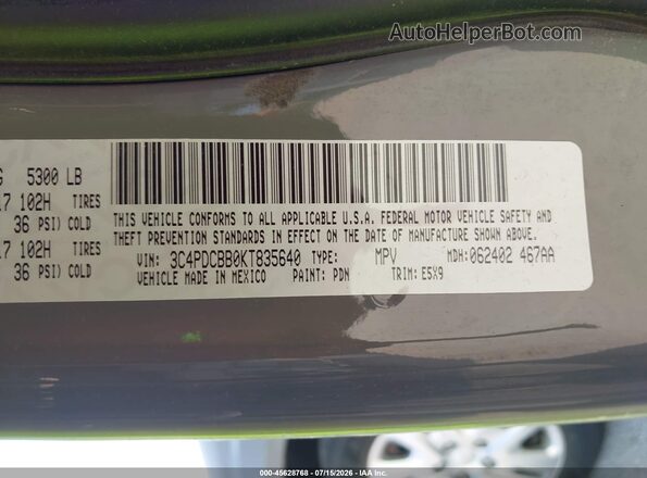 3C4PDCBB0KT835640 2019 DODGE JOURNEY Gray Vista del compartimento del motor