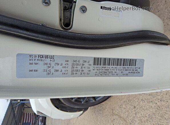 3C4PDCBB4KT758755 2019 DODGE JOURNEY White Vista de la etiqueta del VIN