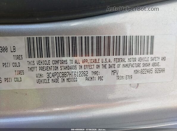 3C4PDCBB7HT612262 2017 DODGE JOURNEY Серебряный Вид подкапотного пространства