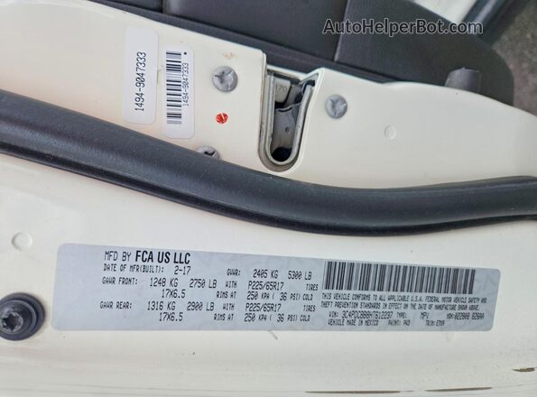 3C4PDCBB8HT612237 2017 DODGE JOURNEY White VIN sticker view