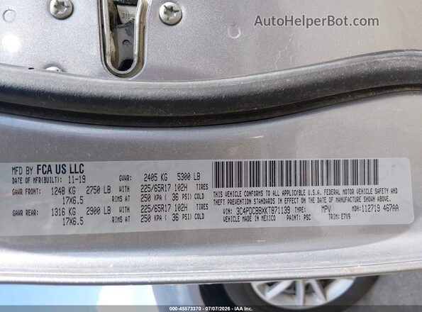 3C4PDCBBXKT871139 2019 DODGE JOURNEY Silver ძრავის განყოფილების ხედი