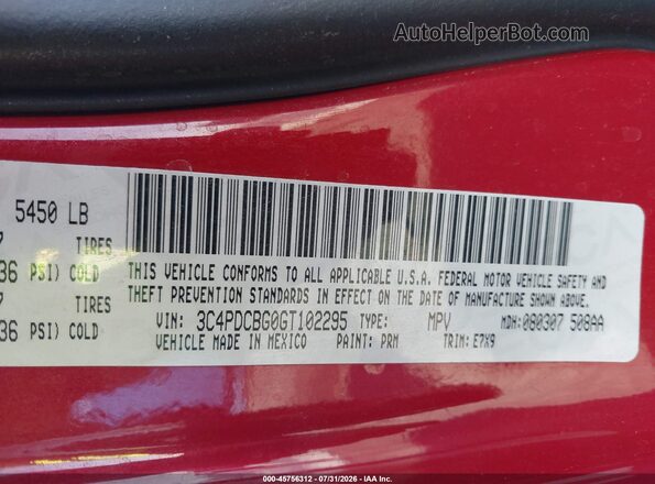 3C4PDCBG0GT102295 2016 DODGE JOURNEY Red Widok komory silnika
