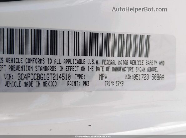 3C4PDCBG1GT214510 2016 DODGE JOURNEY White Vista del compartimento del motor