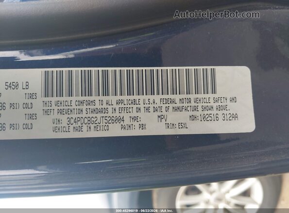 3C4PDCBG2JT526004 2018 DODGE JOURNEY Blue Շարժիչի բաժամունքի տեսք