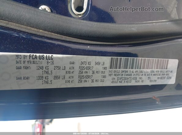 3C4PDCBG4HT514558 2017 DODGE JOURNEY Blue ძრავის განყოფილების ხედი