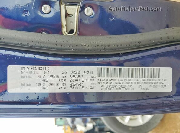 3C4PDCBG7HT582286 2017 DODGE JOURNEY Синий Панорамный вид салона 360°