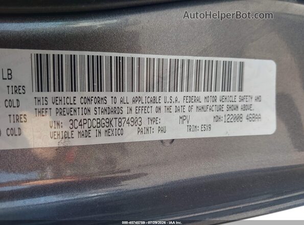 3C4PDCBG9KT874903 2019 DODGE JOURNEY Gray Vista del compartimento del motor