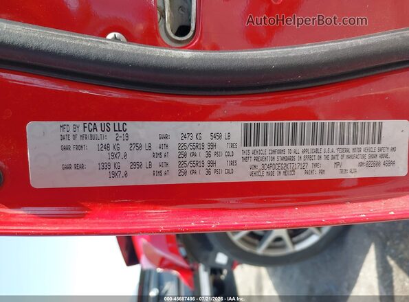 3C4PDCEG2KT717127 2019 DODGE JOURNEY Red Շարժիչի բաժամունքի տեսք