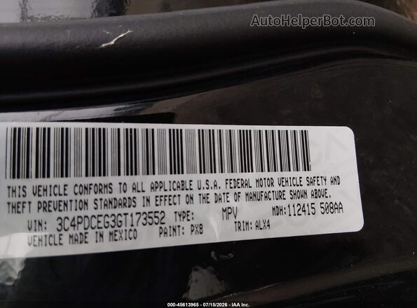 3C4PDCEG3GT173552 2016 DODGE JOURNEY Black Vista del compartimento del motor